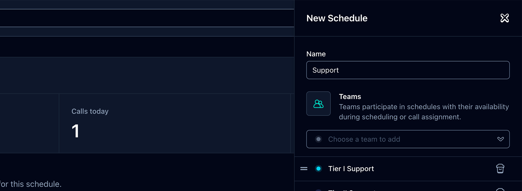 Screenshot of new schedule with teams